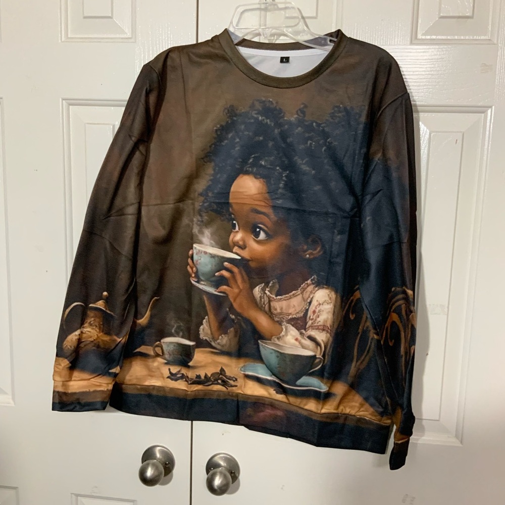 NWOT Women Afro Girl Sipping Hot Tea Art Print